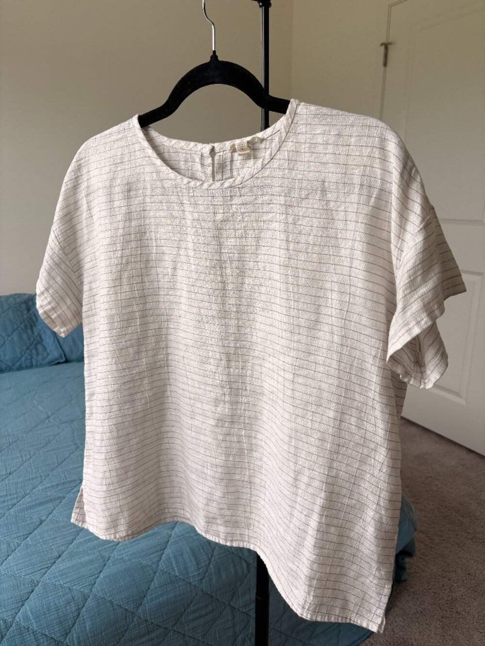 Eileen Fisher Organic Linen Pinstripe Blouse Small